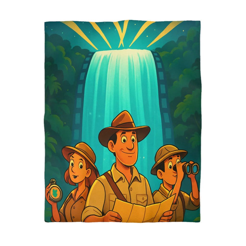 Housse de Couette Aventure Jungle Cascade Éclatante Exploration Famille Style Dessin Dessiné