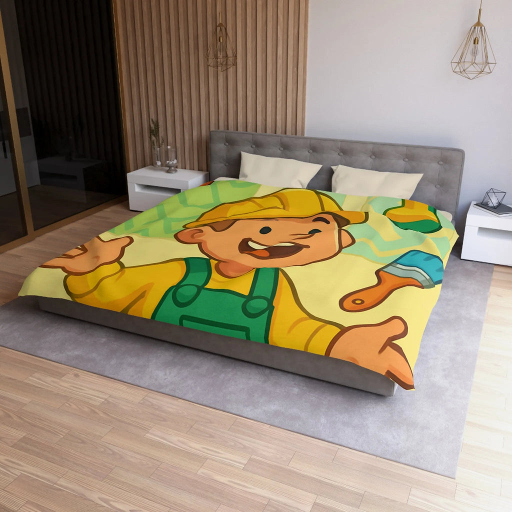 Housse de couette joyeuse pour enfants avec outils de bricolage et personnage souriant