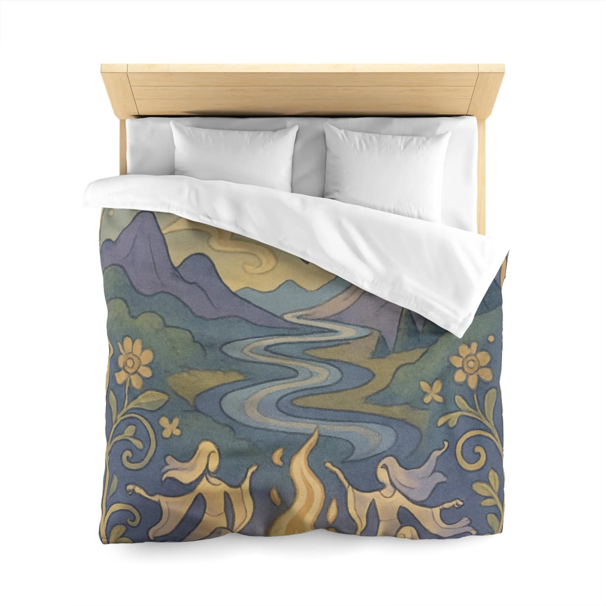 Housse de couette artistique avec montagnes flottantes et paysage féerique sous les étoiles