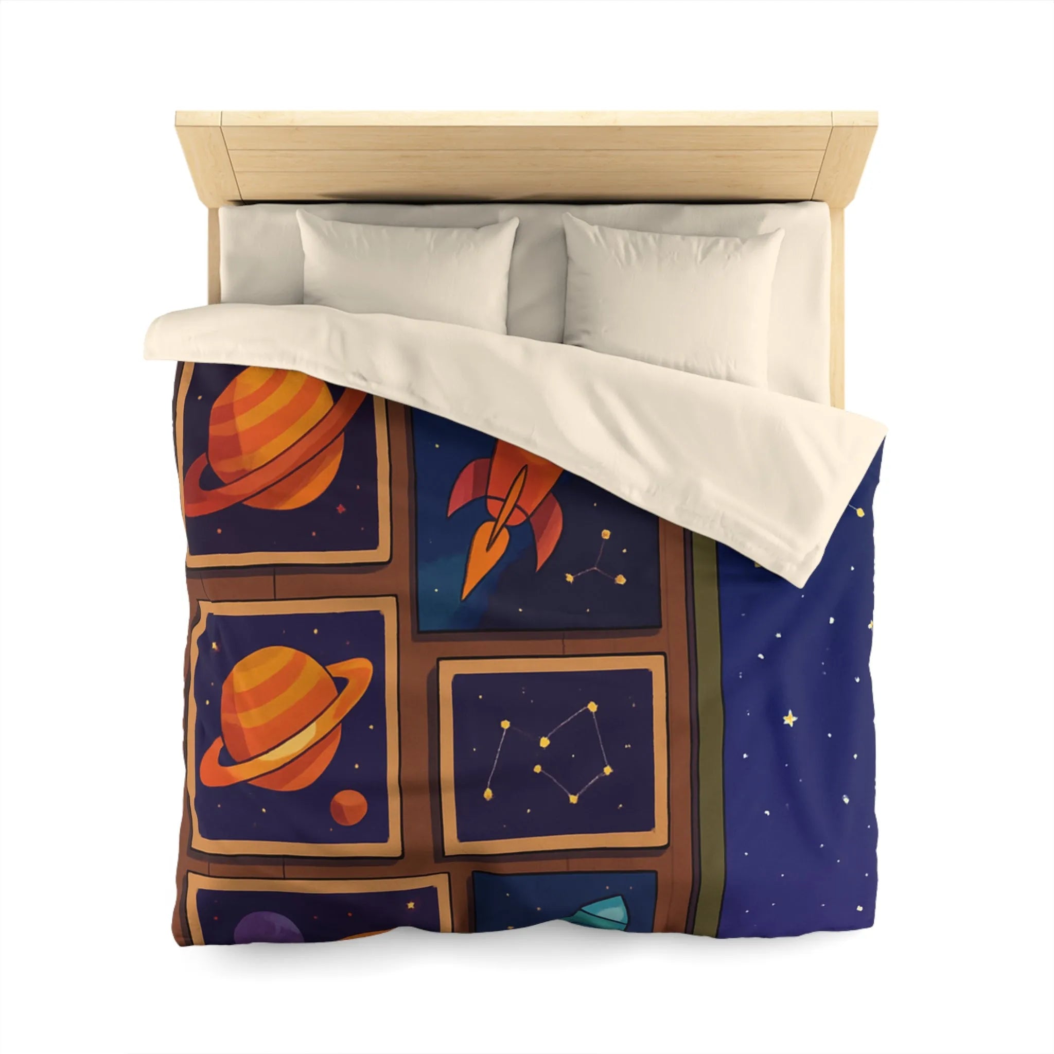 Housse de Couette Espace Coloré avec Fusées et Constellations pour Chambre Enfant