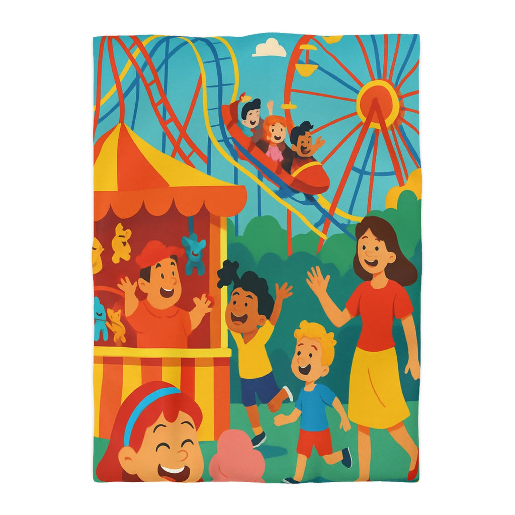 Housse de couette amusante pour enfants avec parc d'attractions coloré et joyeux