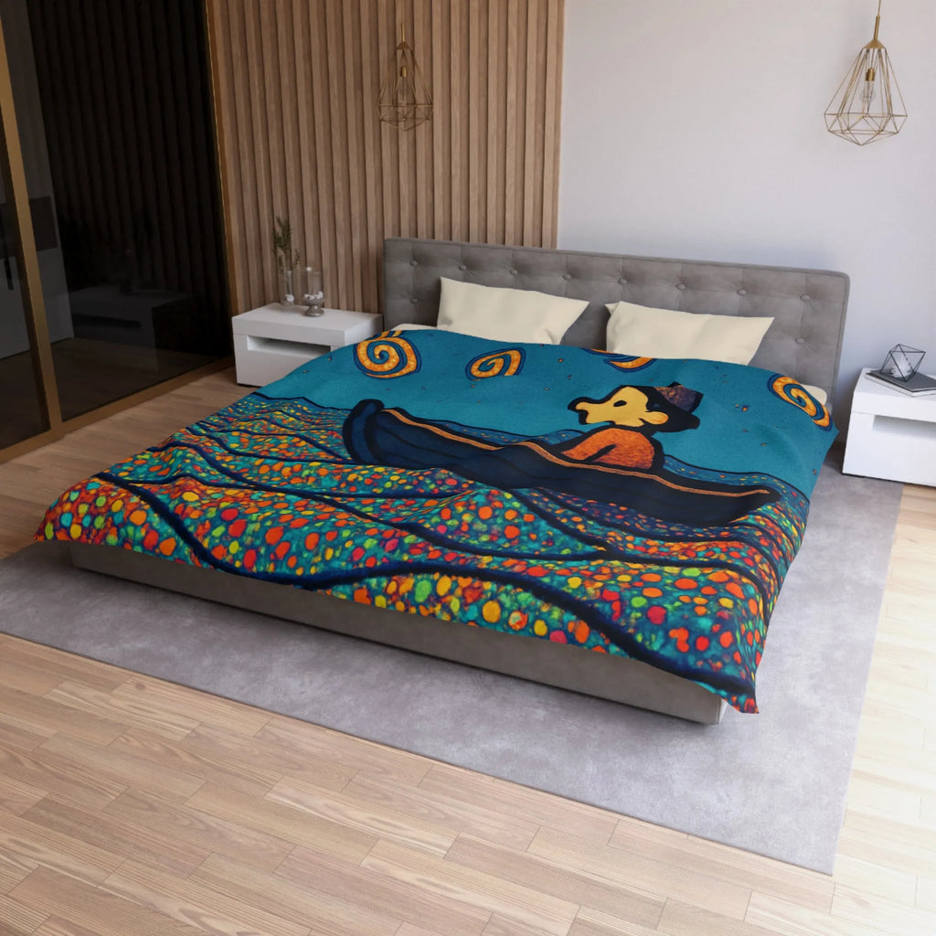 Housse de couette artistique avec motifs oniriques de mer et ciel étoilé