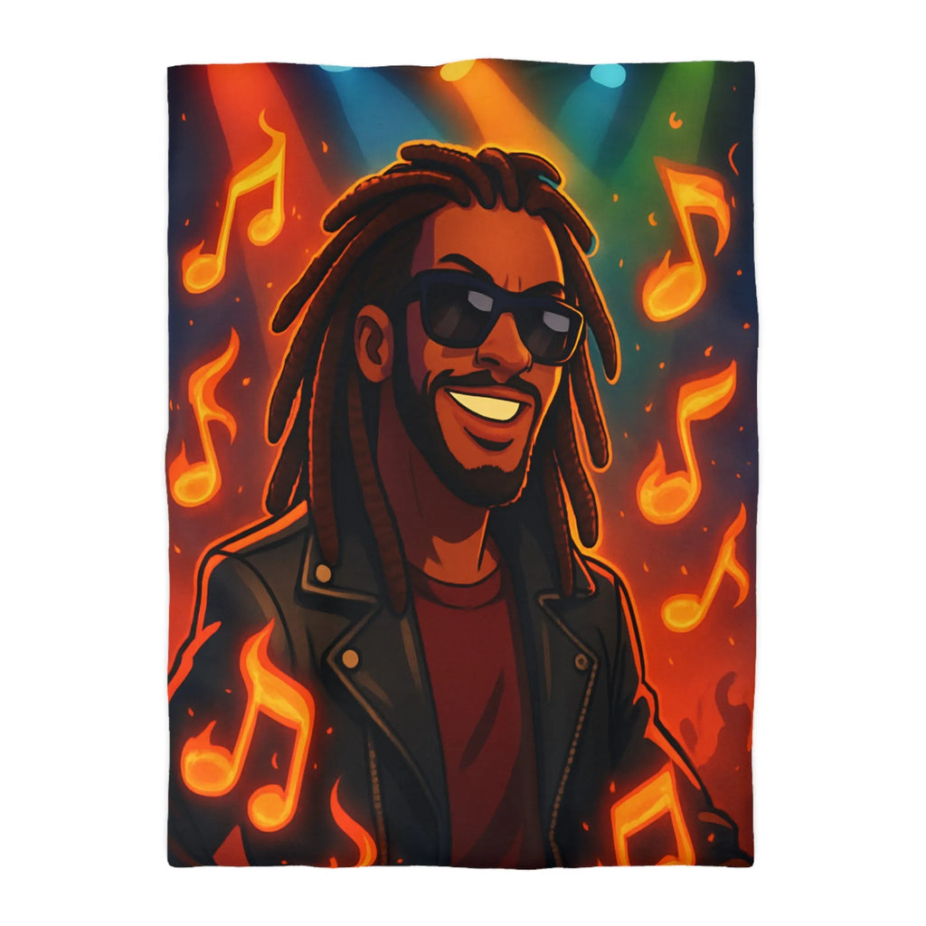 Housse de couette artistique avec musicien animé sous lumières de concert colorées