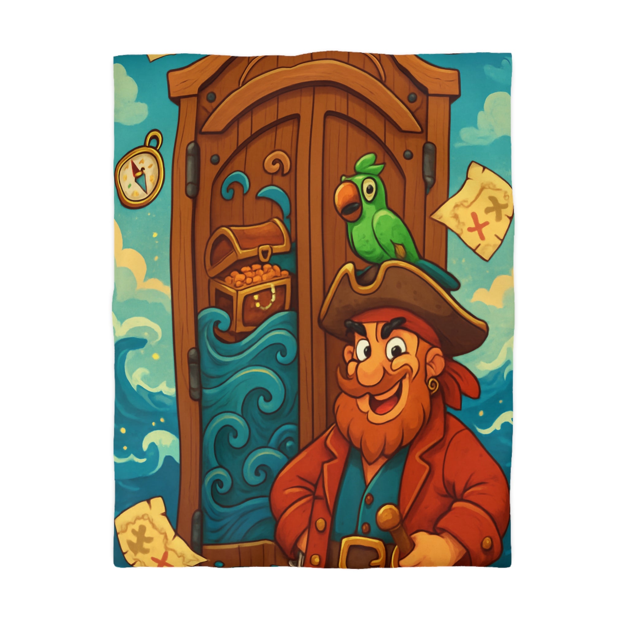 Parure de Lit Pirate Colorée avec Perroquet et Trésor Idéale pour Chambre Enfant