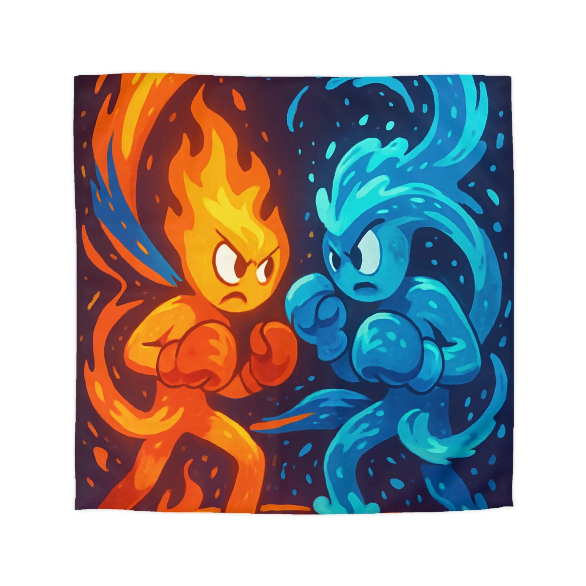 Housse de couette avec illustration dynamique de feu et eau s'affrontant