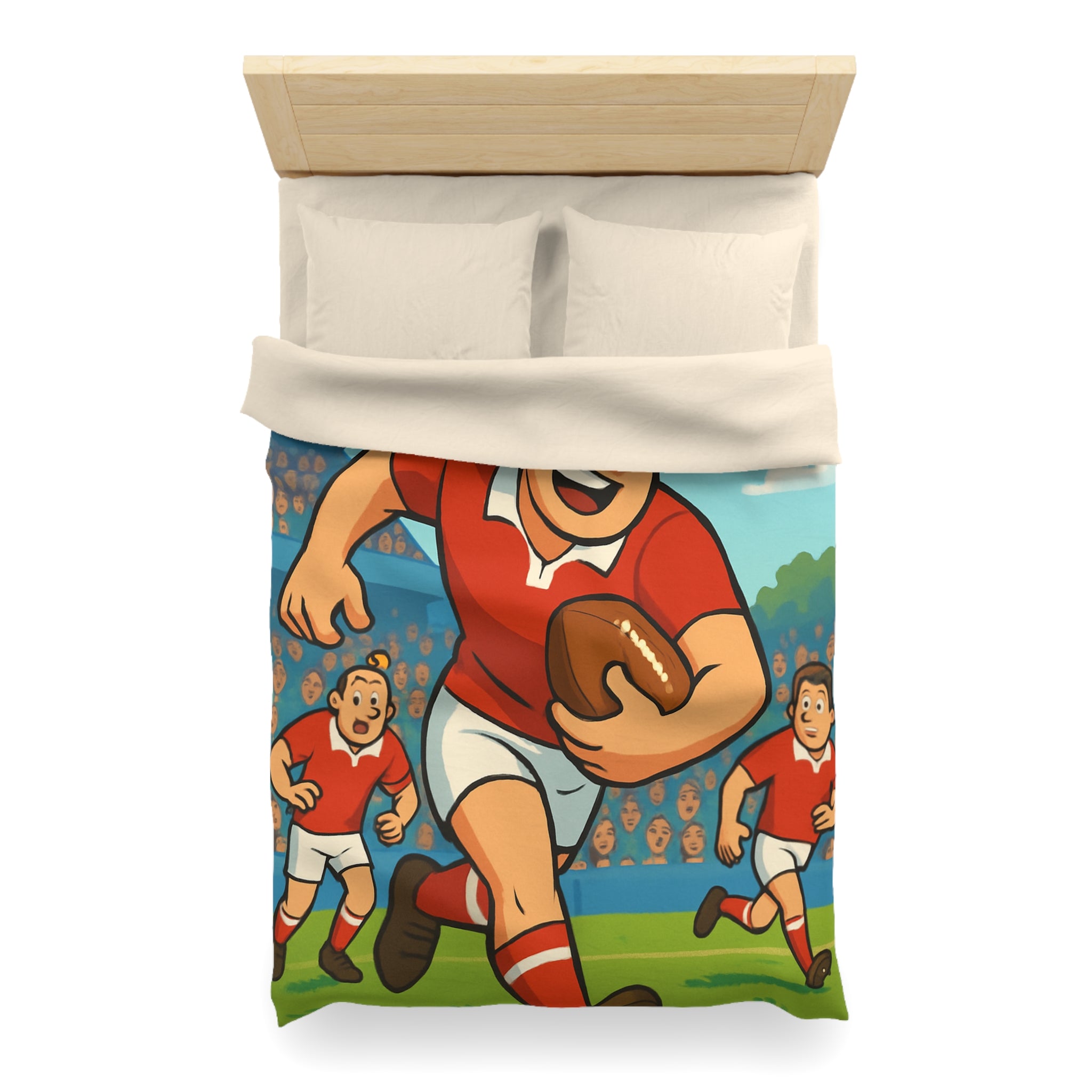 Housse de couette rugby dynamique en rouge et blanc pour chambre d'enfant sportive