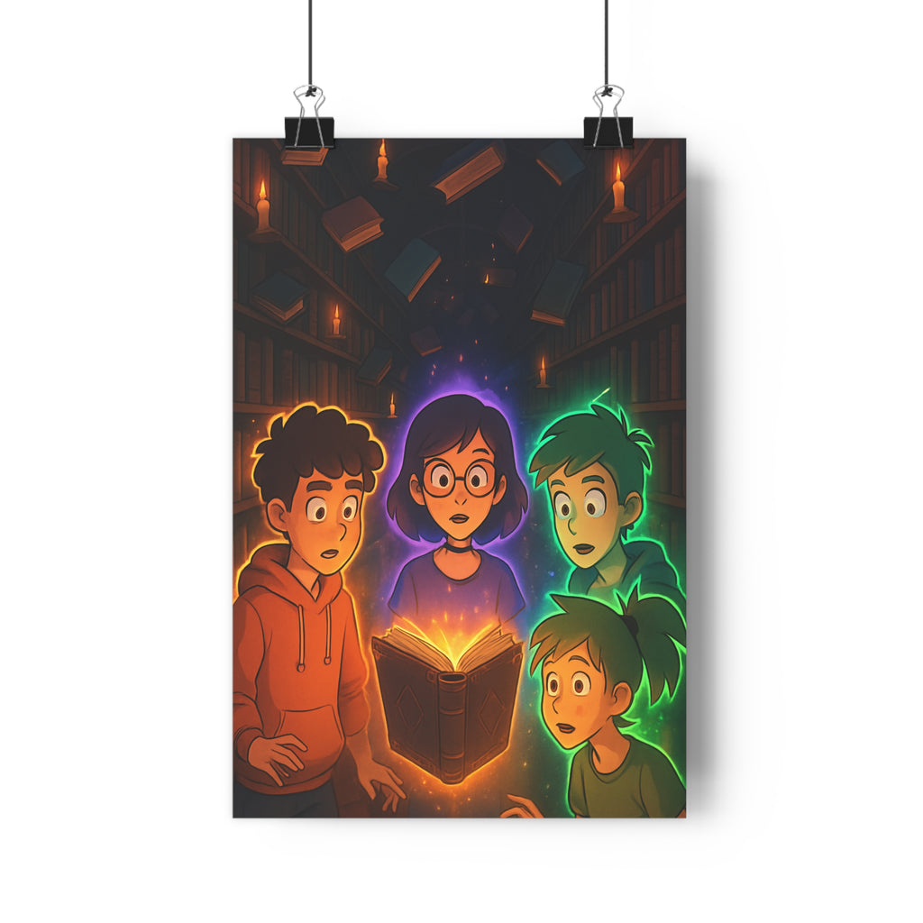 Poster décoratif fantastique mystique violet orange vert magique bibliothèque chambre salon ambiance captivante qualité