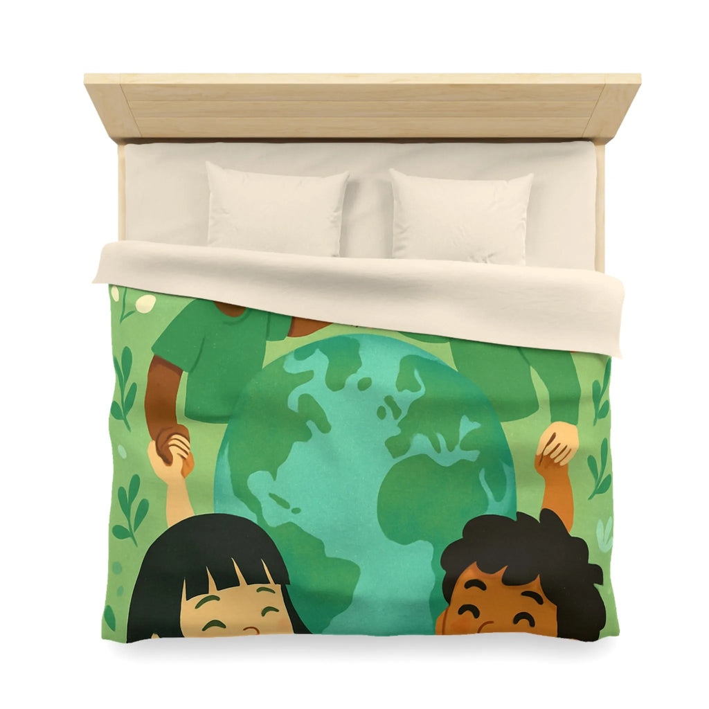 Housse de couette enfant monde coloré, paix et amitié, thème écologique éducatif