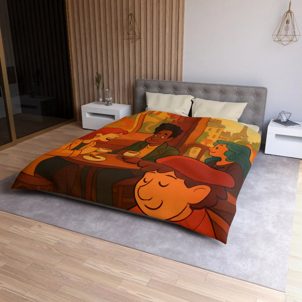 Charmante illustration de café parisien avec vue sur la Tour Eiffel en arrière-plan