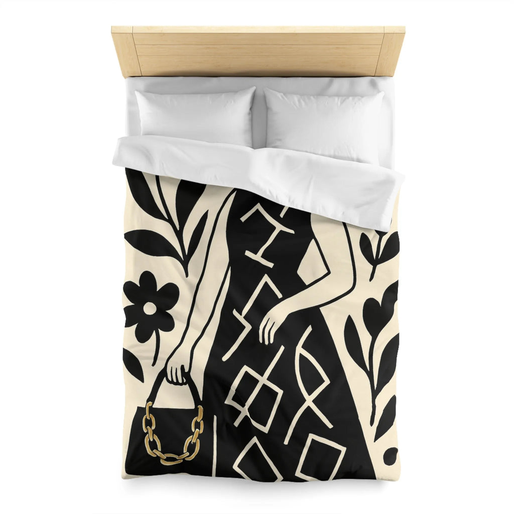 Élégant motif floral noir et blanc pour housse de couette moderne et sophistiquée