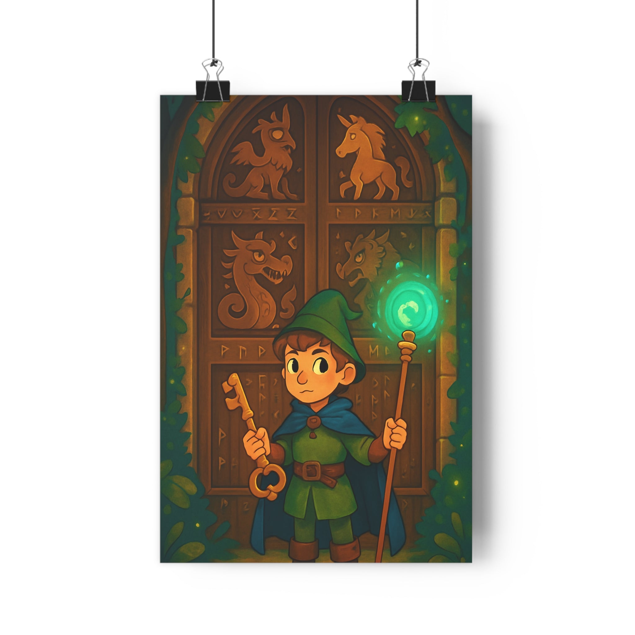 Poster décoratif fantastique vert médiéval mystique créature salon chambre magique aventure mystérieux élégant tendance