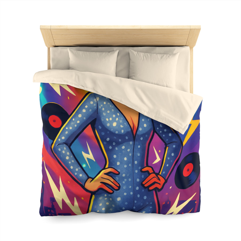 Housse de Couette Thématique Musique Vintage avec Femme dans Combinaison Étoilée Scintillante