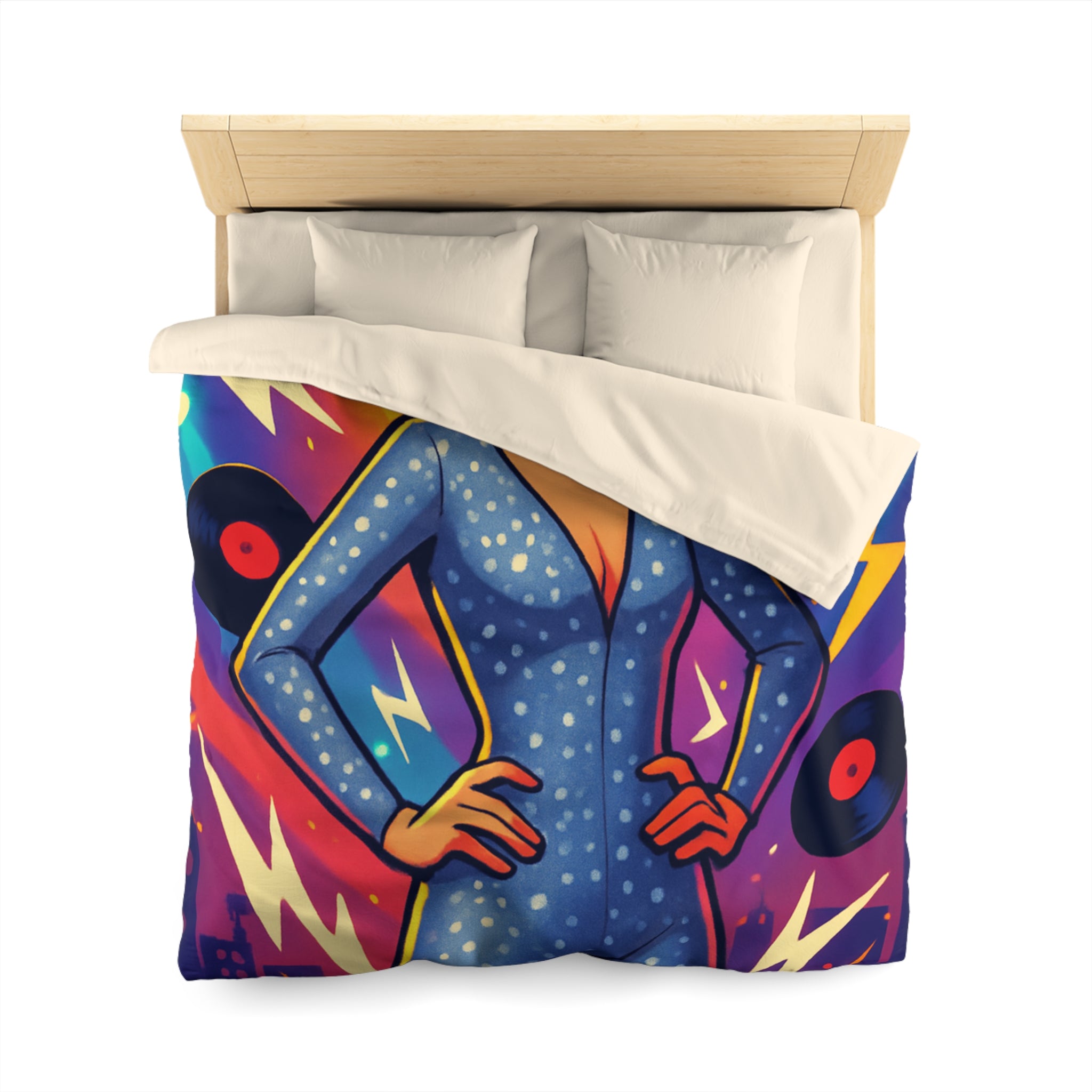 Housse de Couette Thématique Musique Vintage avec Femme dans Combinaison Étoilée Scintillante