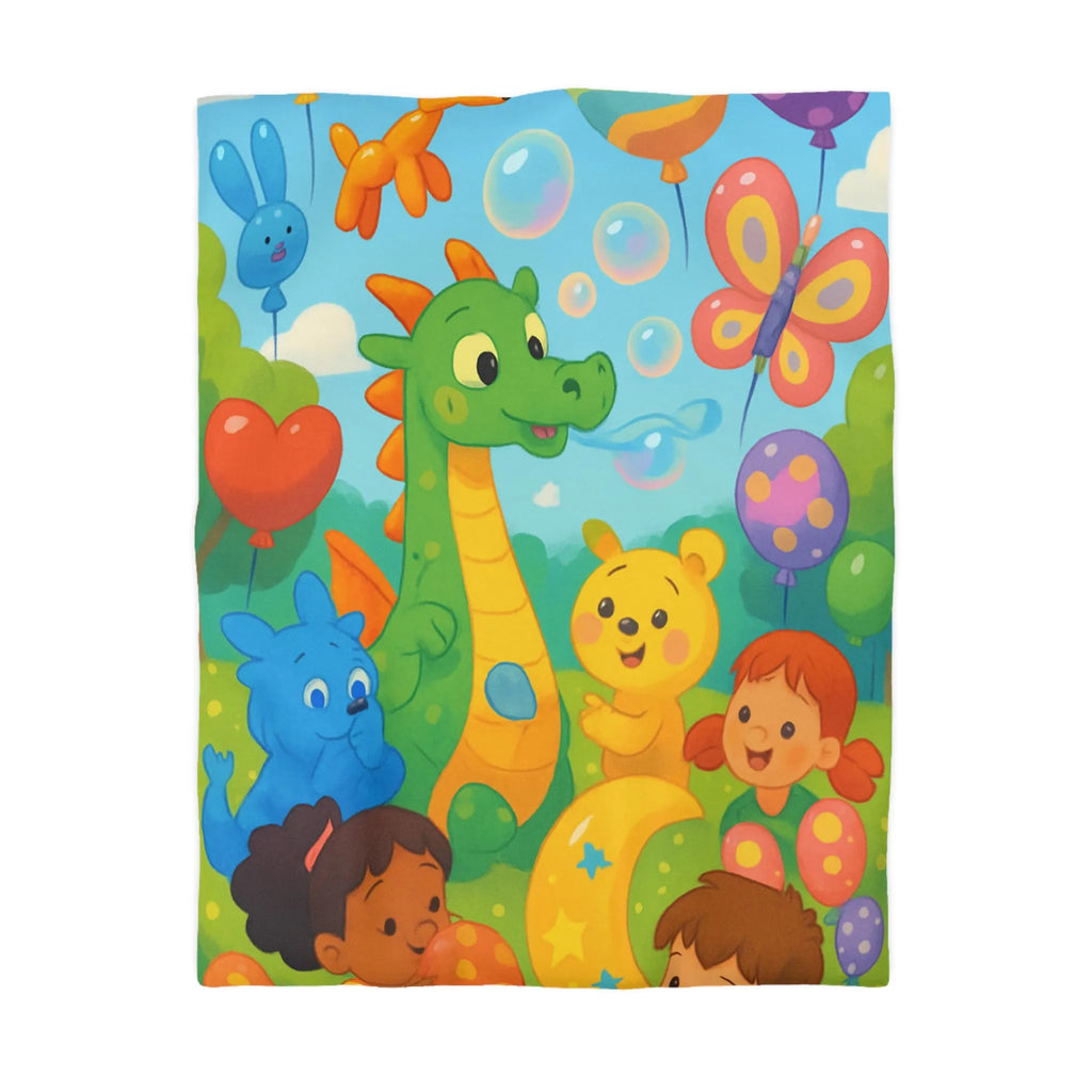 Housse de Couette Enfant Fantaisie Animaux et Ballons Colorés pour Chambre Féérique