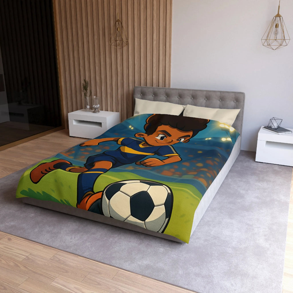 Housse de Couette Enfant Footballeur Dessin Animé, Terrain de Jeu Lumineux Sportif