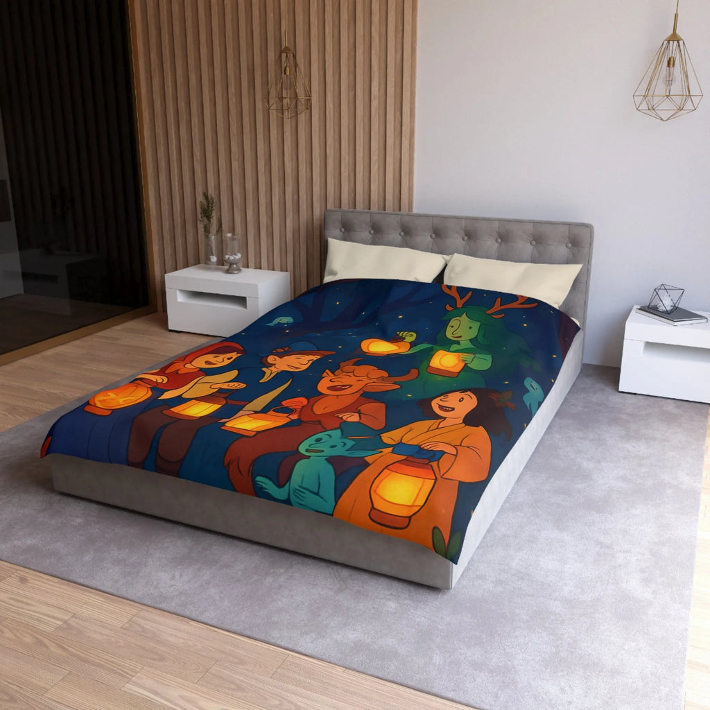 Housse de couette magique avec lanterne, créatures fantastiques et forêt enchantée