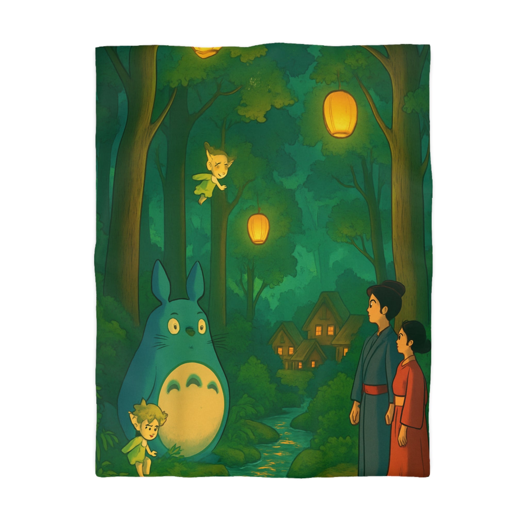 Housse de Couette Nature Enchantée avec Créatures Magiques et Paysage de Forêt Mystique