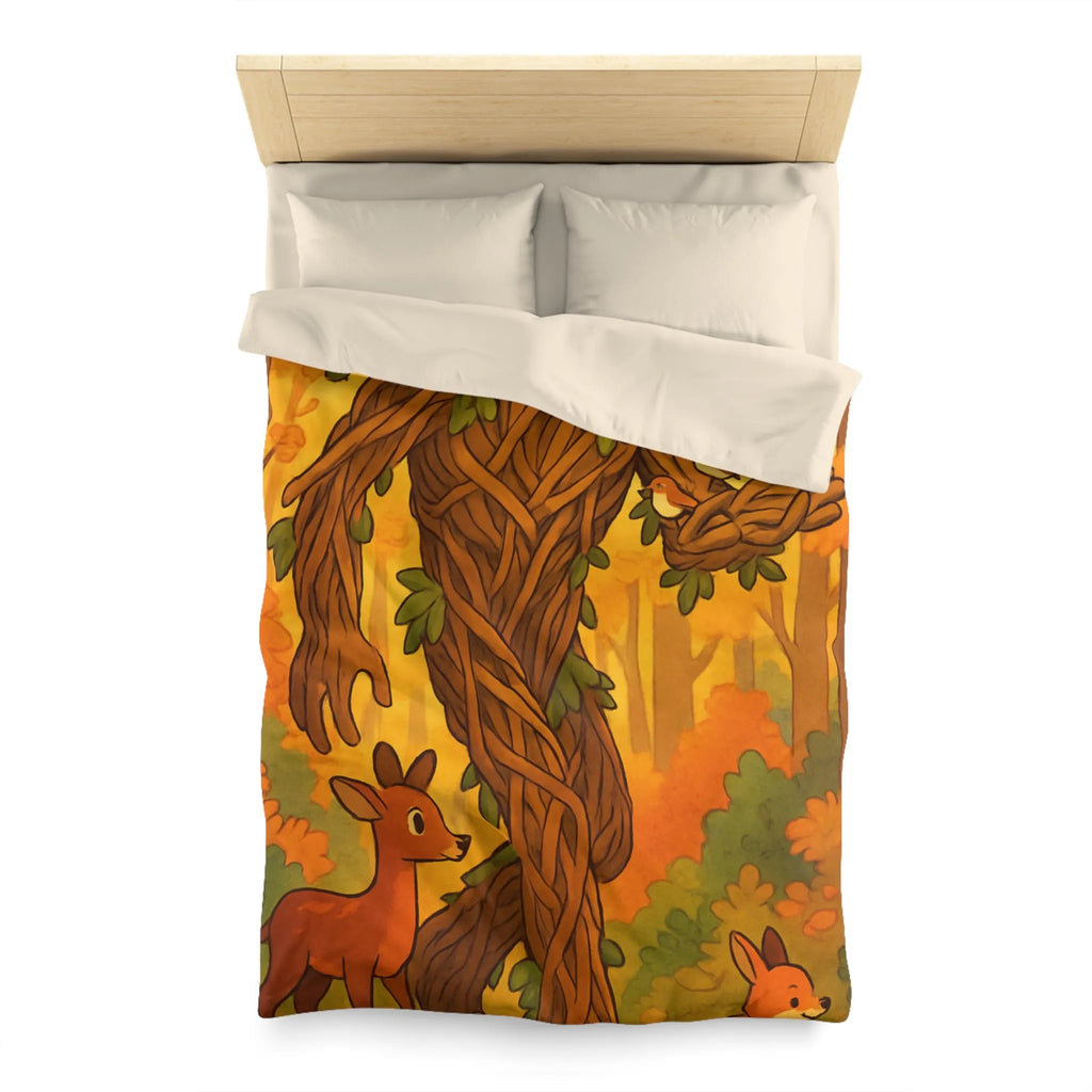 Housse de couette enchantée avec arbre humanoïde et animaux de la forêt colorés