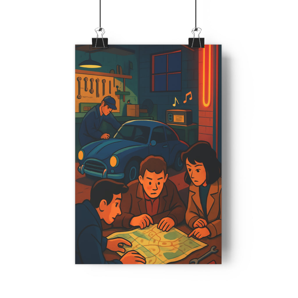 Poster décoratif garage vibrant rouge jaune moderne industriel salon bureau design unique rétro animé