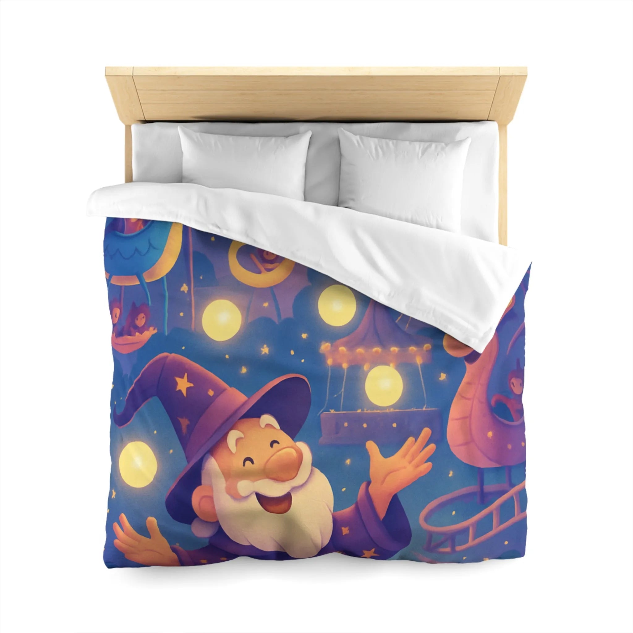 Housse de couette magique pour enfants avec magicien joyeux et parc d'attractions nocturne