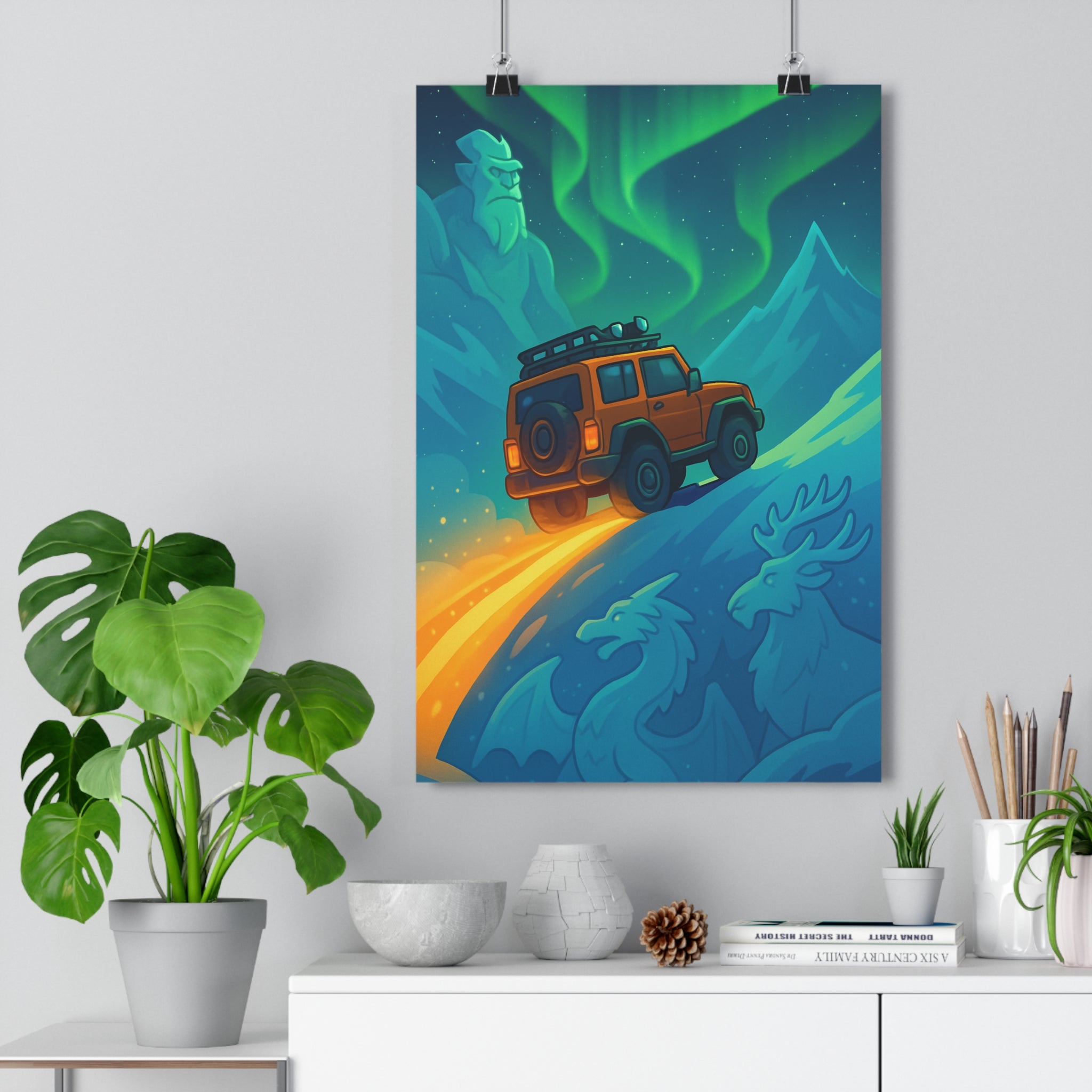 Poster décoratif cartoon orange bleu mystique aventure chambre bureau créature magique glace 30x46 cm