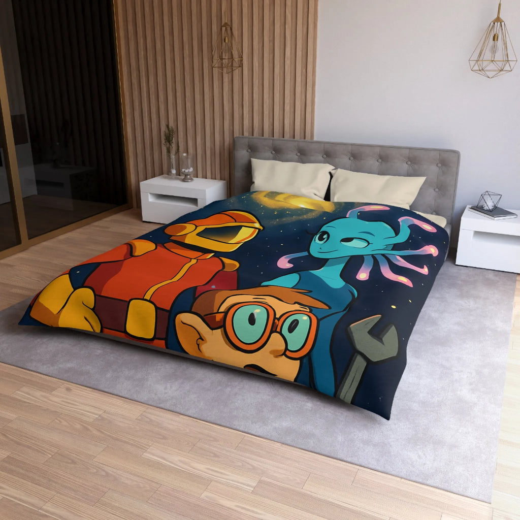 Housse Couette Galaxie : Astronaute, Extraterrestre et Enfant Brillant pour Chambre Cosy