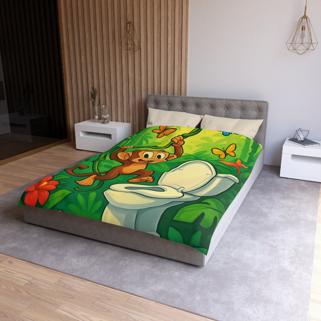 Housse de couette pour enfants avec singe joyeux et jungle colorée luxuriante