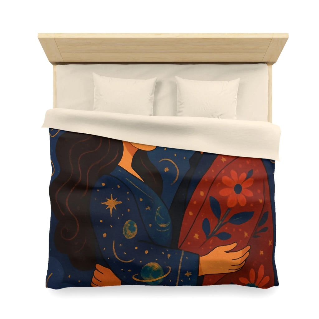 Housse de couette avec illustration romantique au clair de lune et motifs celestes