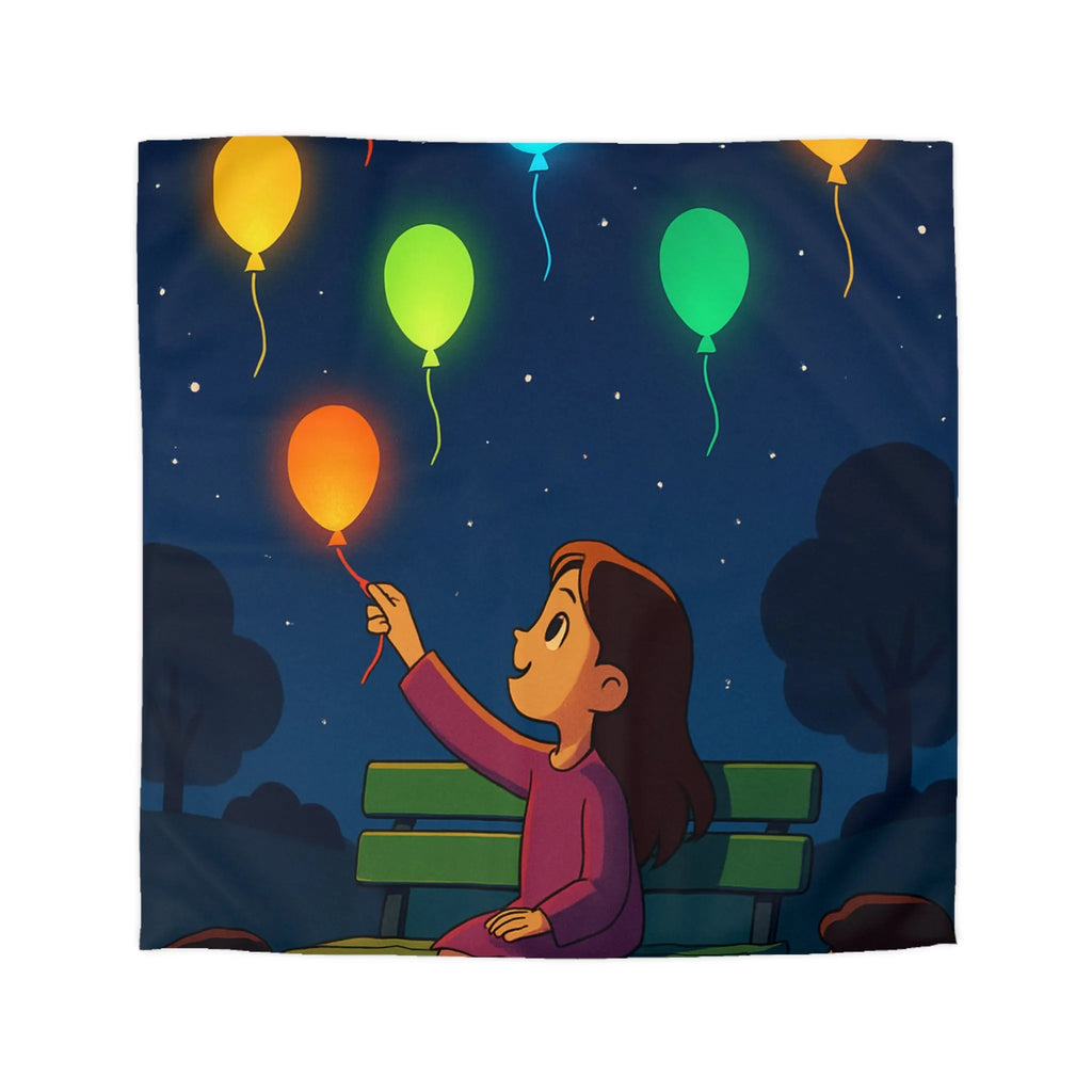 Housse de couette colorée avec ballons lumineux flottant dans un ciel étoilé magique