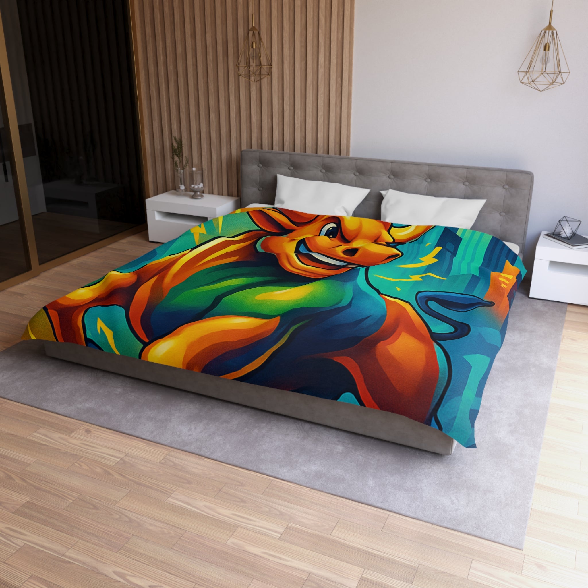 Illustration dynamique d'un taureau énergique avec gratte-ciel modernes et flèches ascendantes