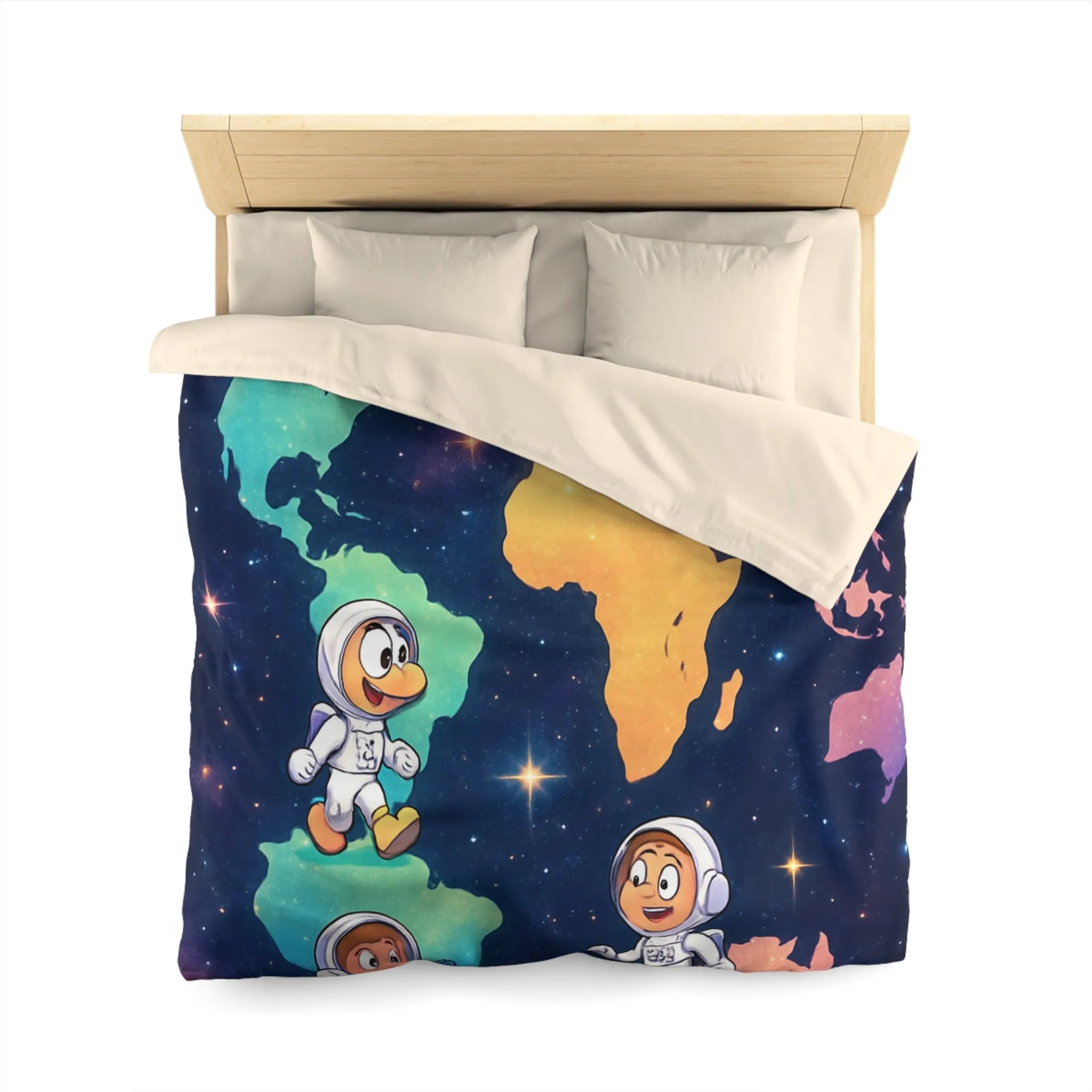 Housse de Couette Astronaute Enfantine Arc-en-Ciel Monde Spacieux Carte Terre Étoilée Cosmonautes Rêveurs
