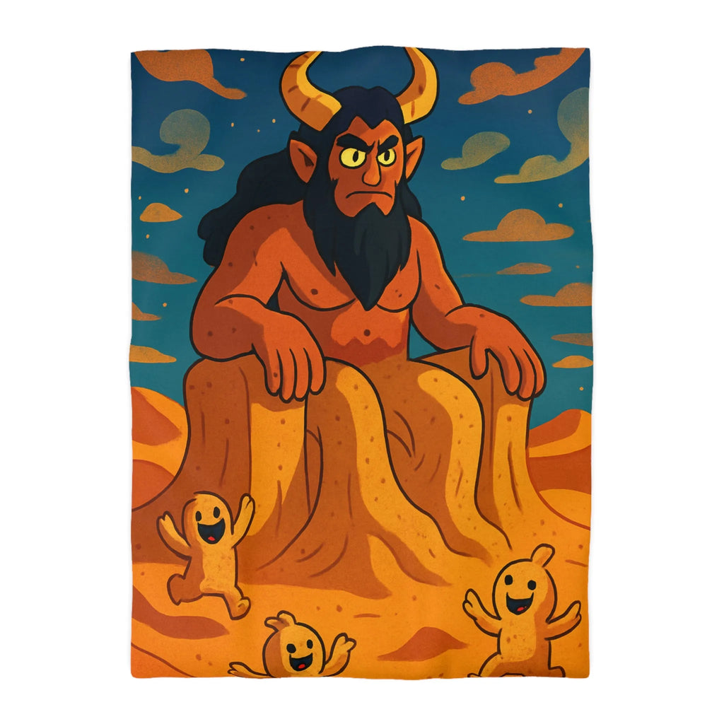 Housse de couette illustration désert démon cornu amusant créatures souriantes ciel étoilé