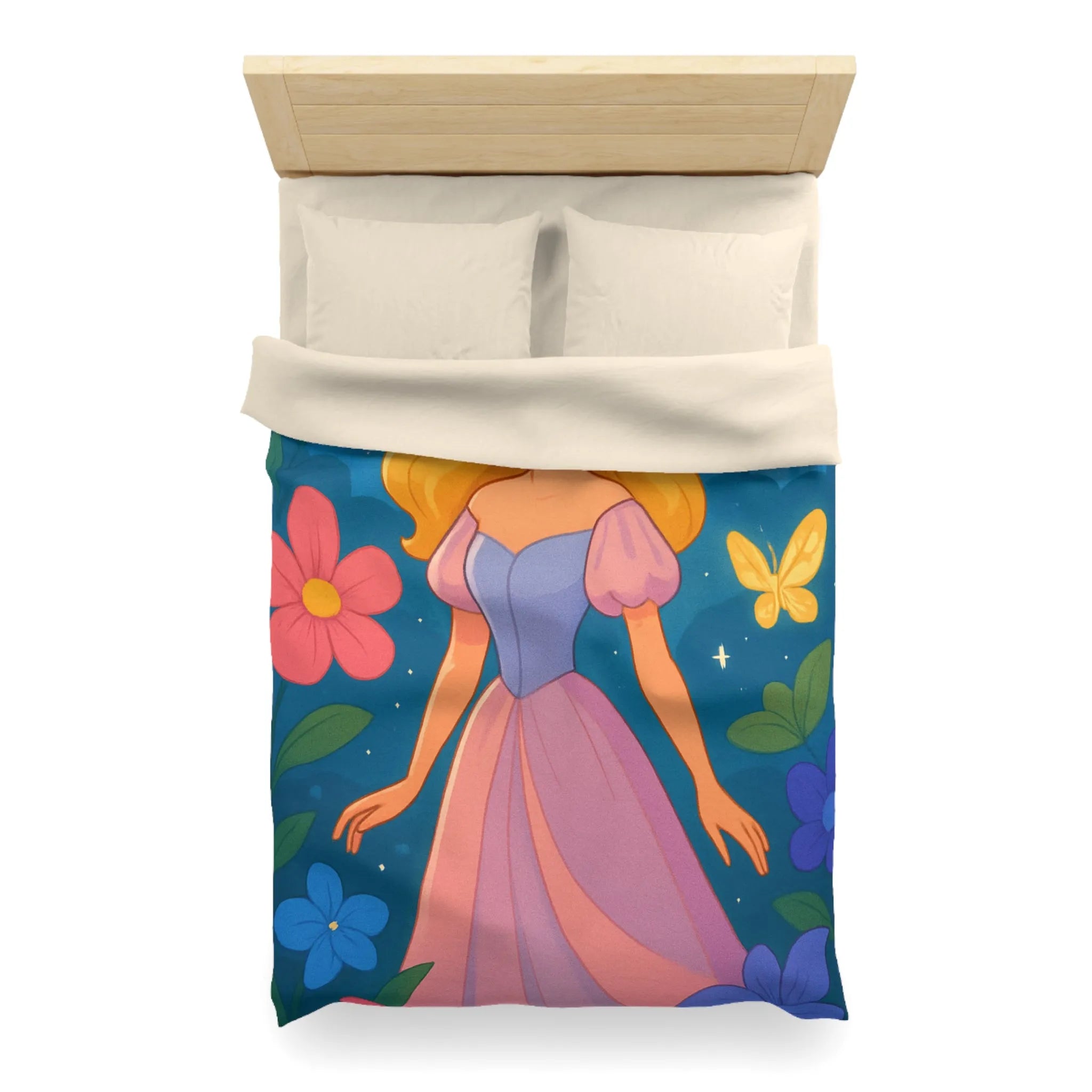 Housse de couette enchantée princesse et château fleurs papillons magique pour chambre enfant