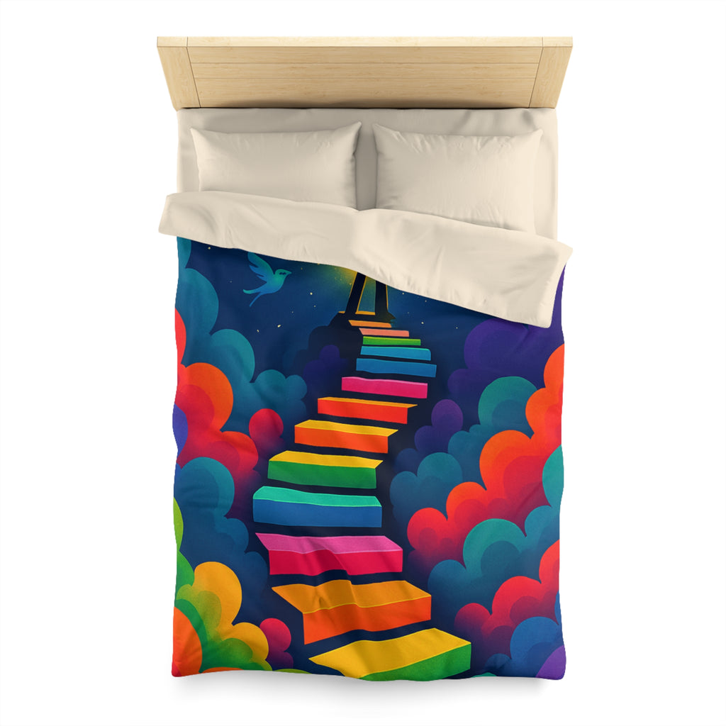 Housse de Couette Rêve d'Escalier Arc-en-Ciel avec Musicien et Oiseaux Colorés