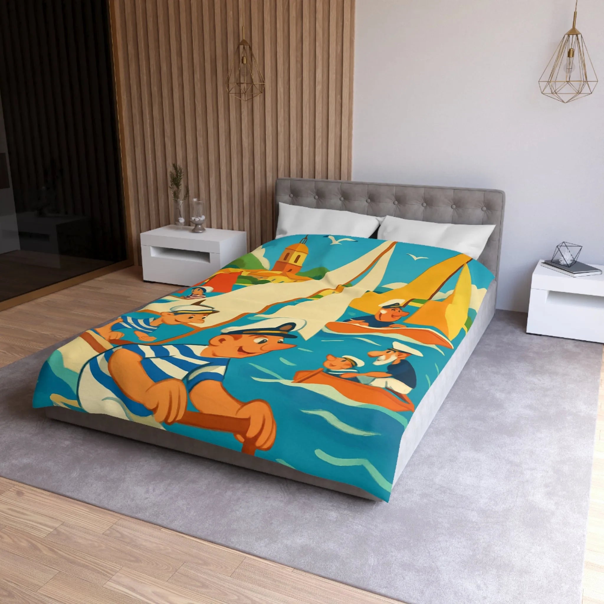 Housse de Couette Marine Vintage avec Voiliers et Matelots pour Chambre Ensoleillée