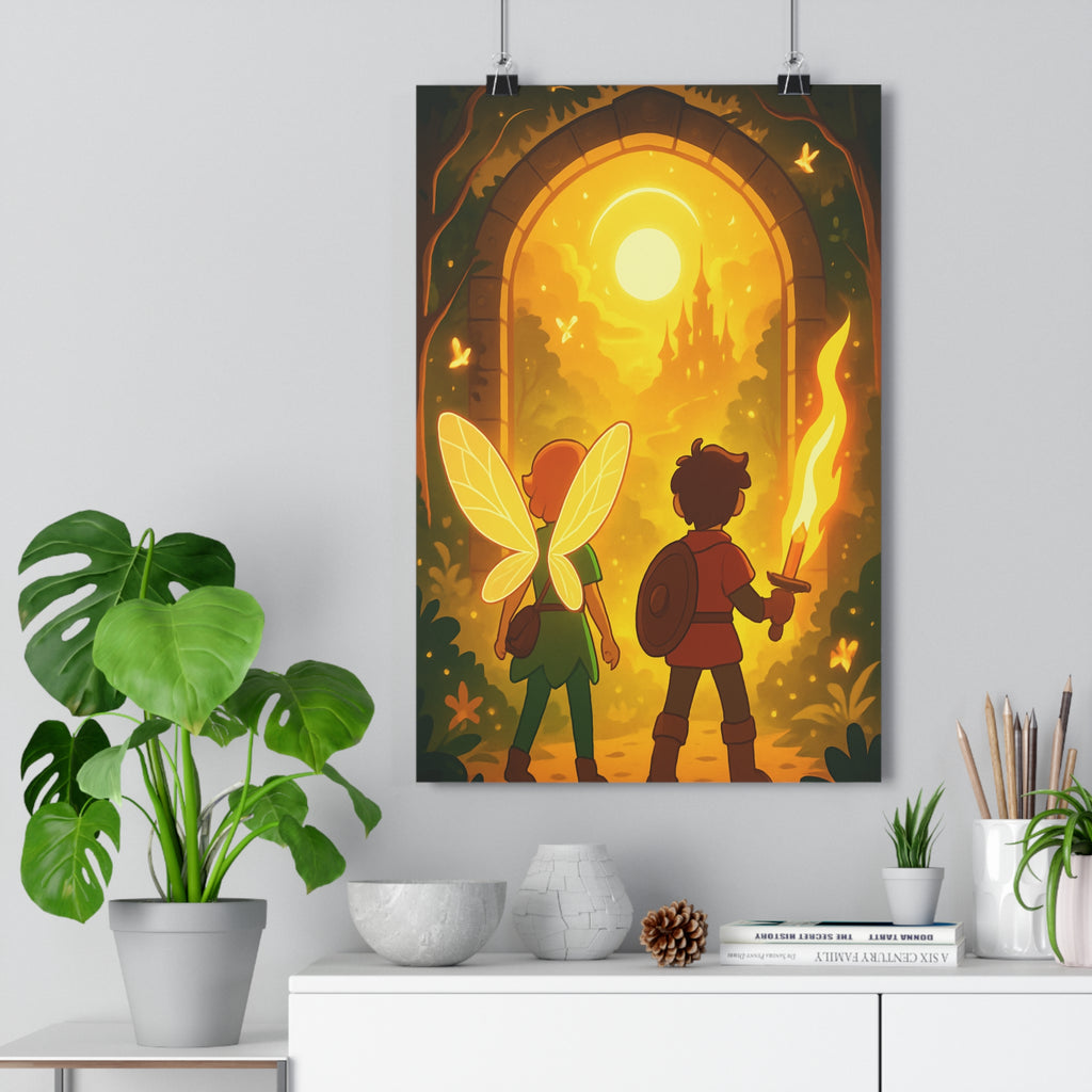 Poster décoratif féerique magique doré lumineux ambiance mystique chambre enfant scène captivante qualité premium