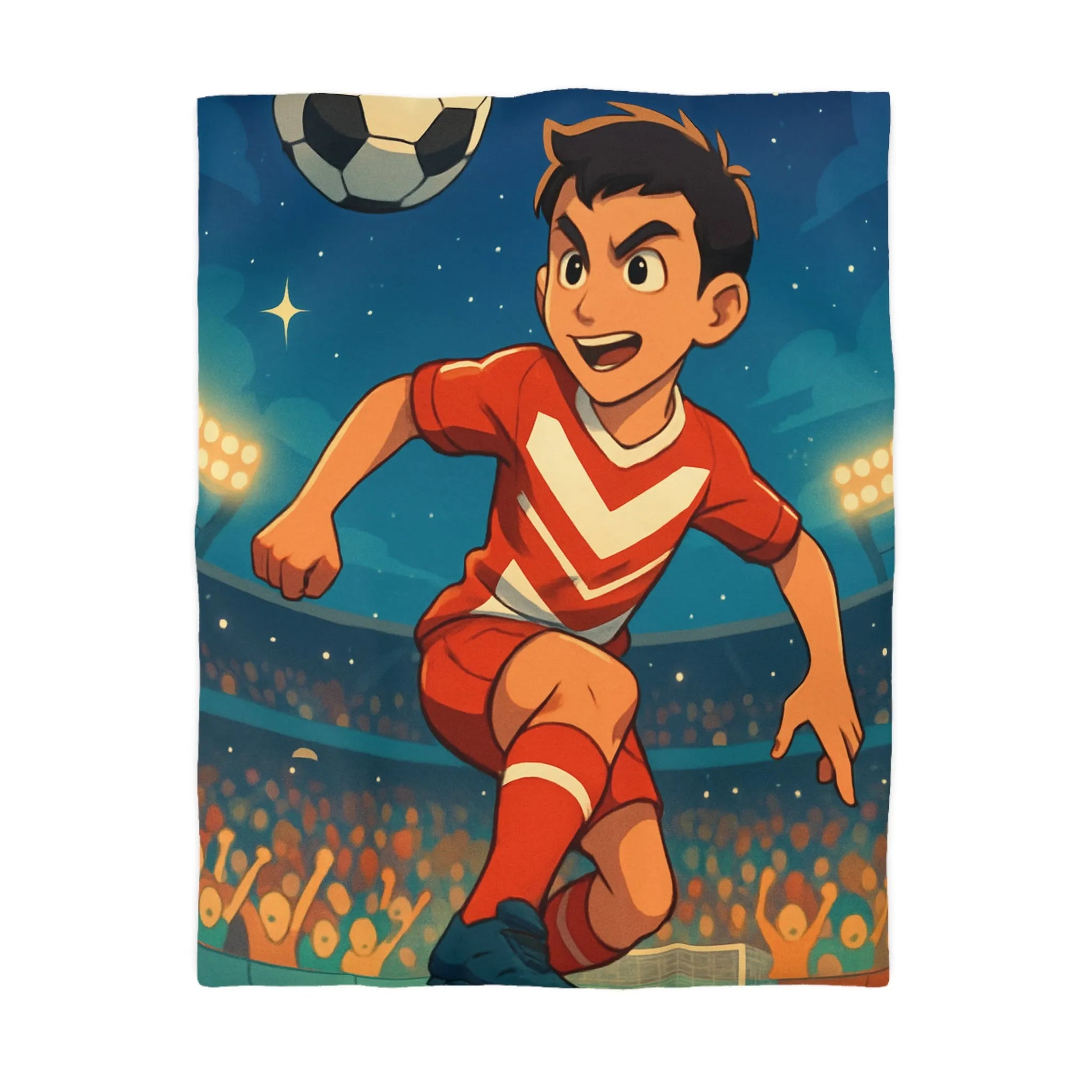 Housse de Couette Enfant Thématique Football avec Joueur et Ballon sous Étoiles Éclatantes