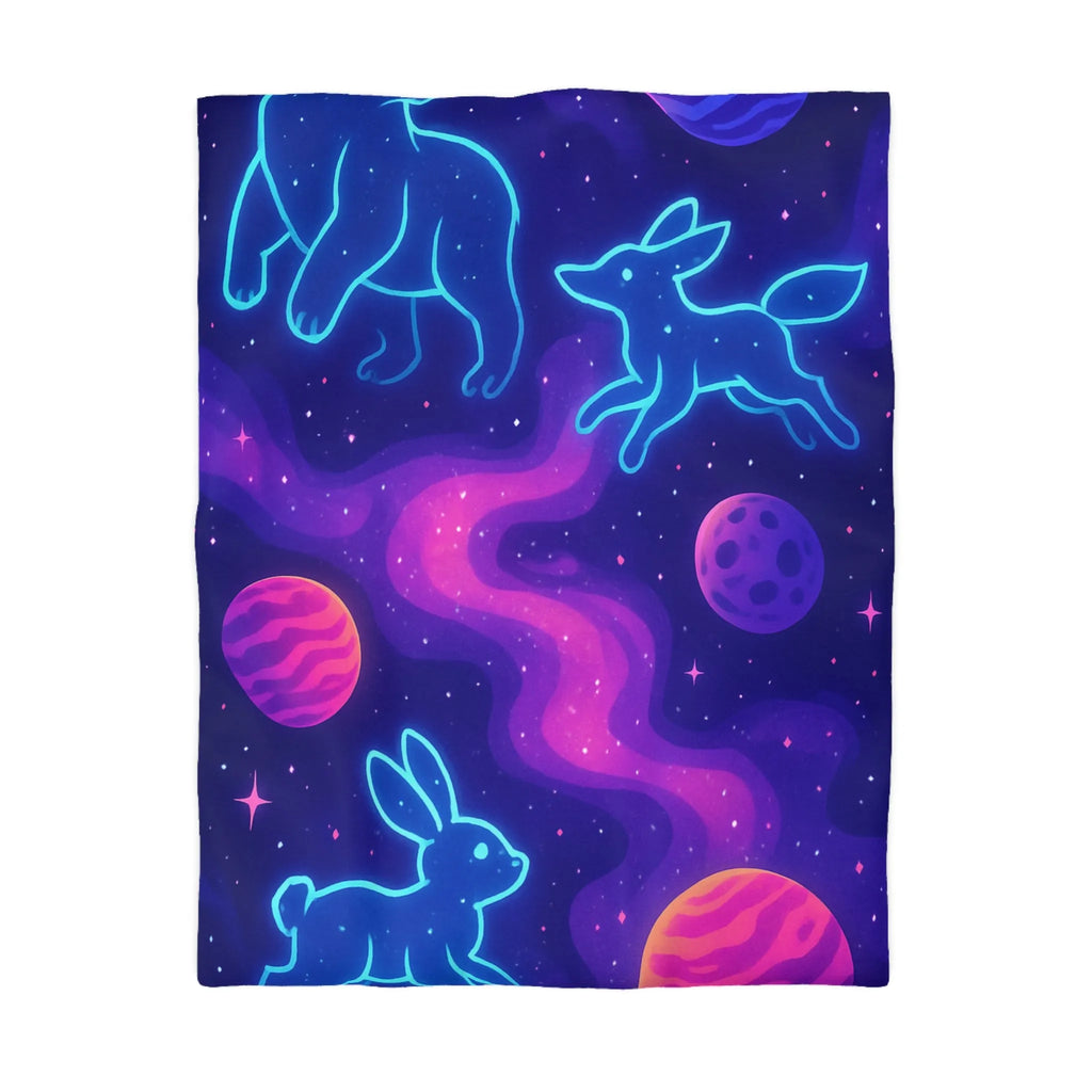 Housse de Couette Étoilée Animaux Néon Cosmiques pour Atmosphère Surnaturelle et Apaisante