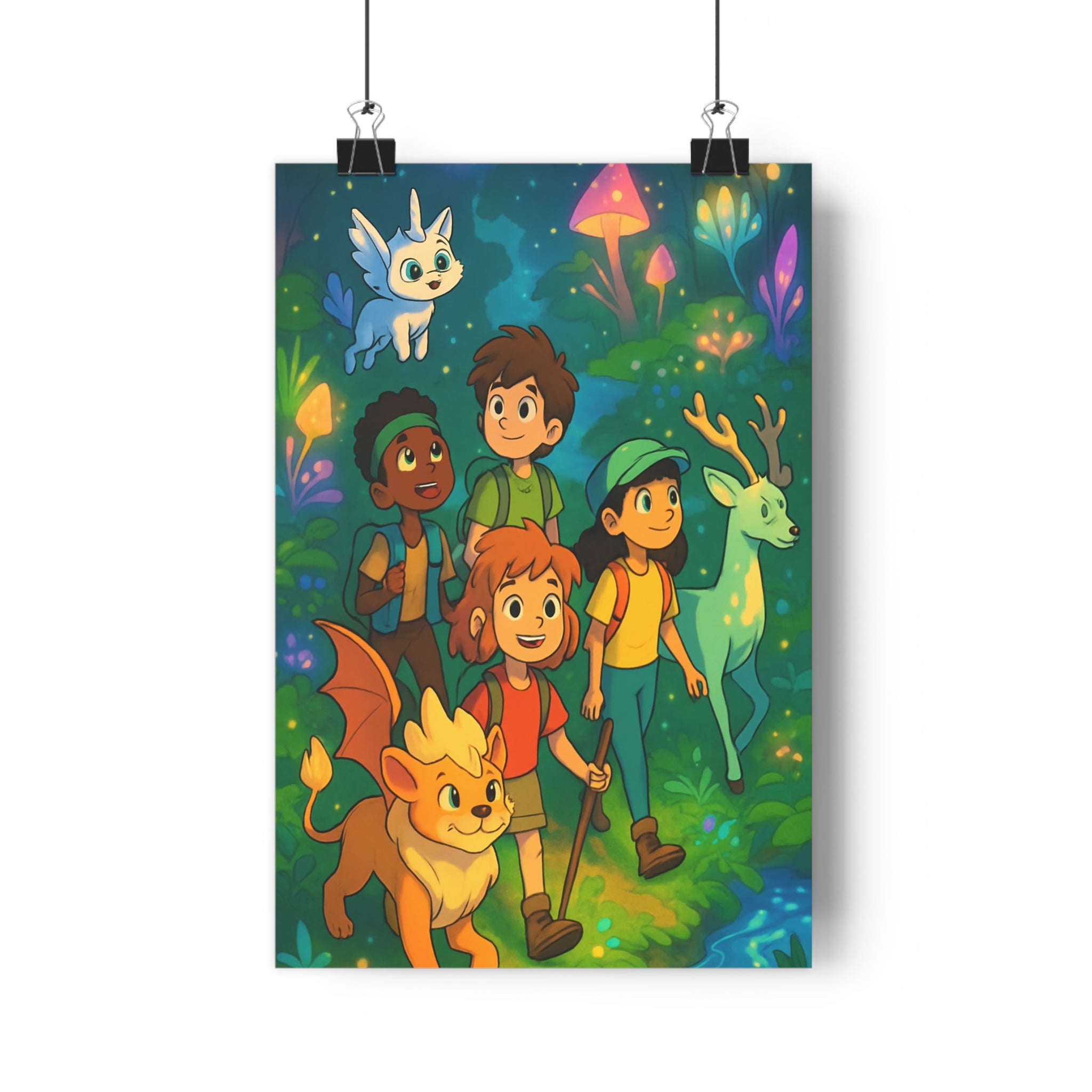 Poster décoratif aventure coloré enfants créatures fantastiques forêt enchantée dessin animé chambre enfant qualité