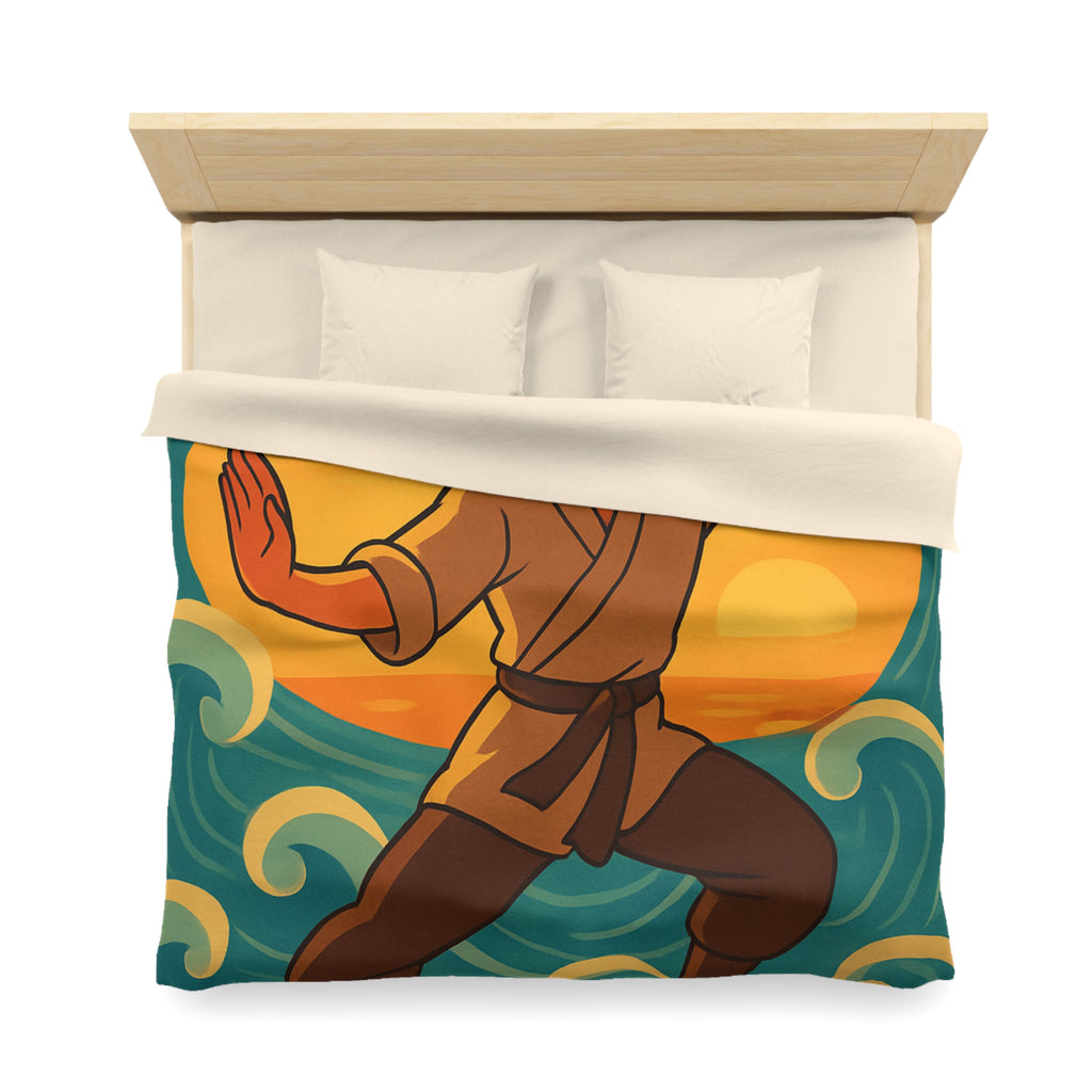 Housse de Couette Style Japonais Art Martial Coucher de Soleil et Océan Bleu