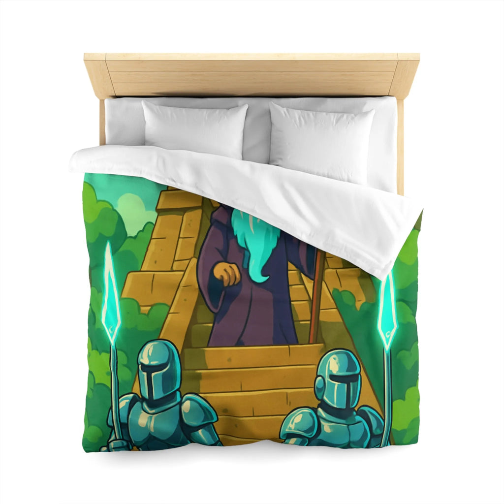Enchanted Pyramid Landscape with Wizard and Glowing Guardians for Magical Bedding Decor