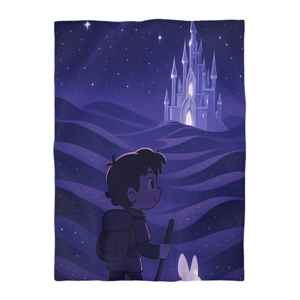 Housse de couette magique avec château céleste et promeneur nocturne scintillant