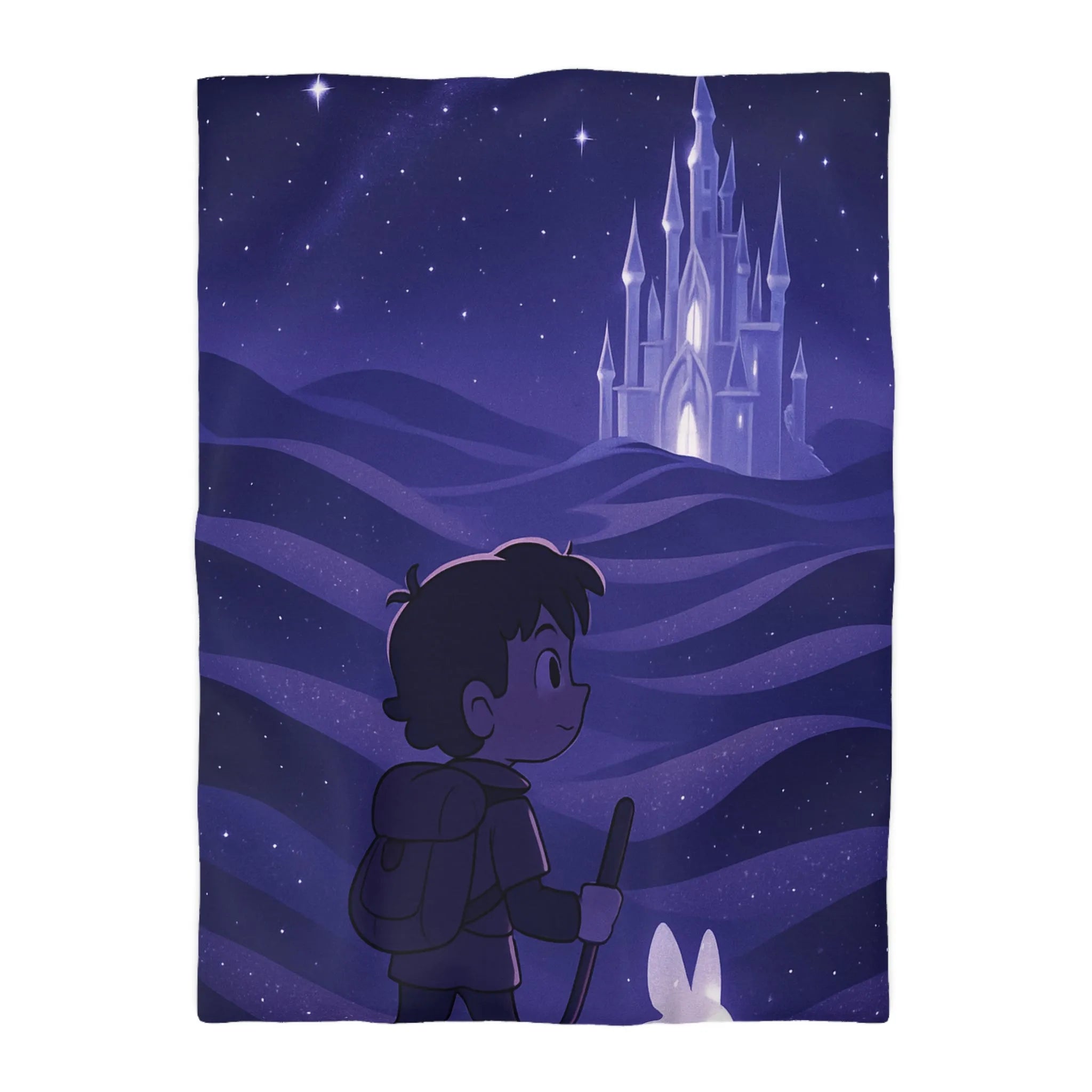Housse de couette magique avec château céleste et promeneur nocturne scintillant