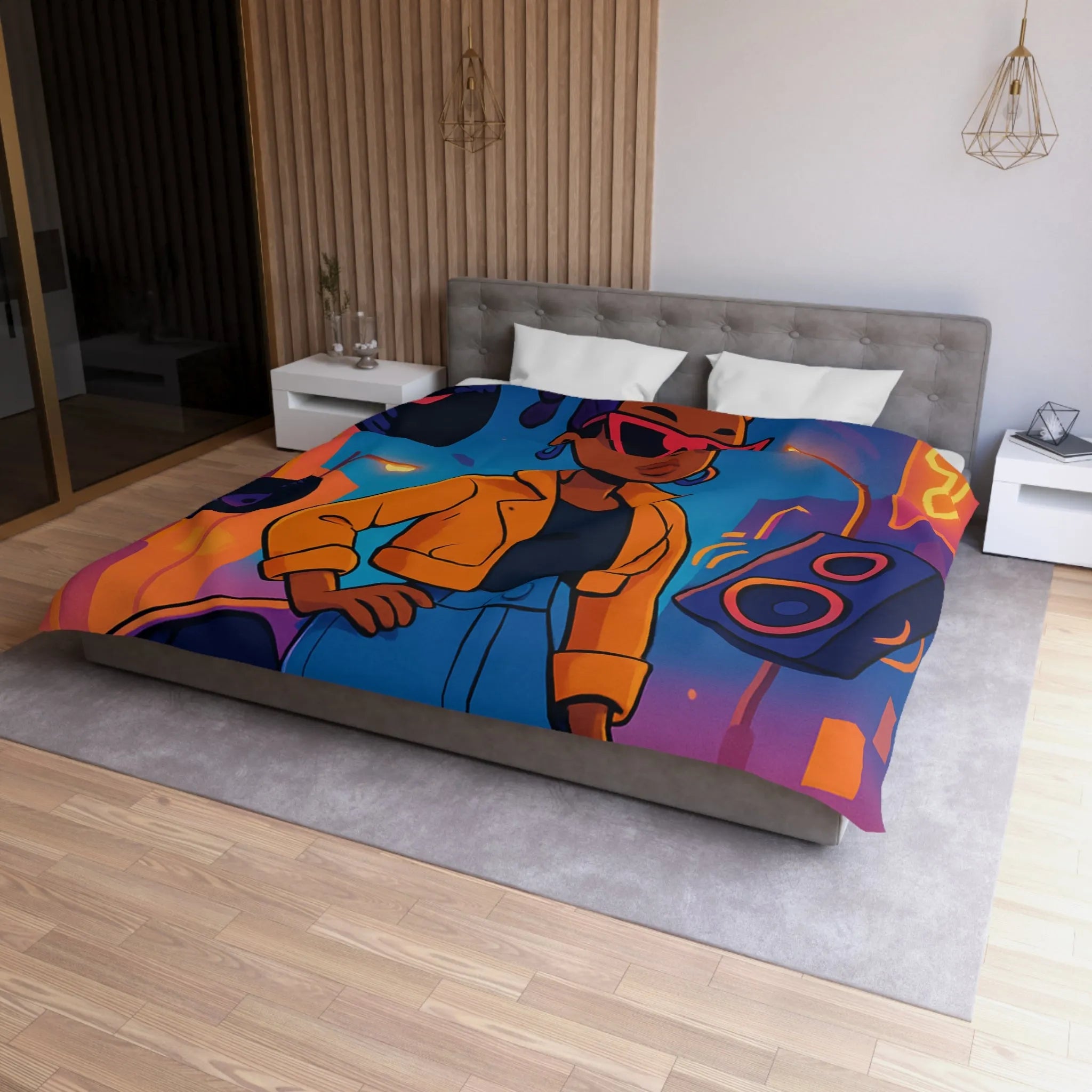 Housse de couette avec allure rétro urbaine et style dynamique aux couleurs vives