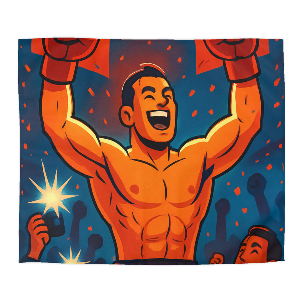 Housse de couette spectaculaire avec illustration de boxeur victorieux et public en liesse