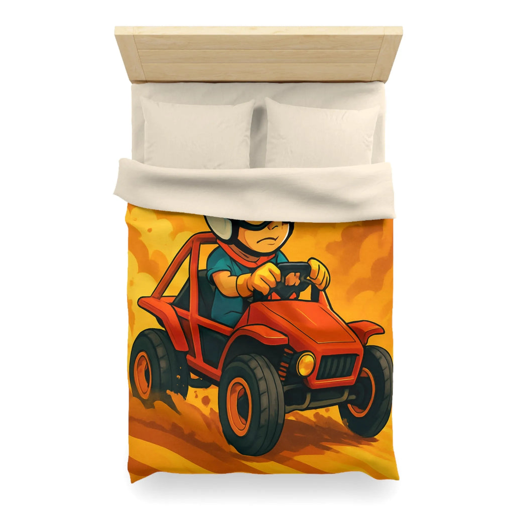 Housse de couette aventure enfant avec pilote de buggy dans le désert ensoleillé