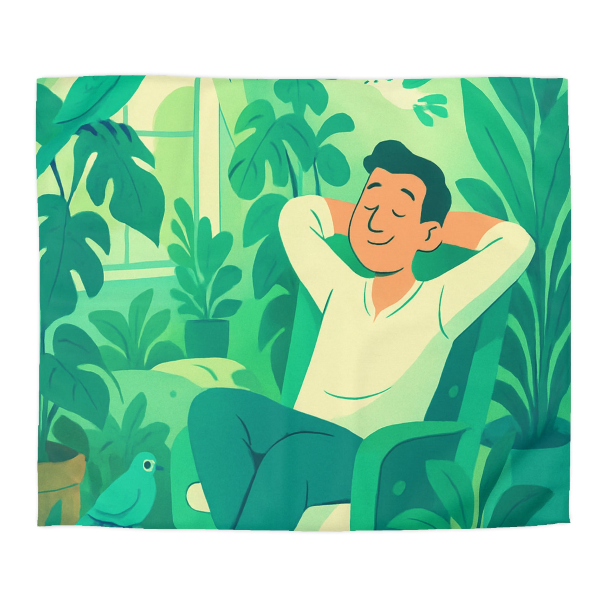 Housse de couette verte avec design botanique et ambiance relaxante pour intérieur naturel