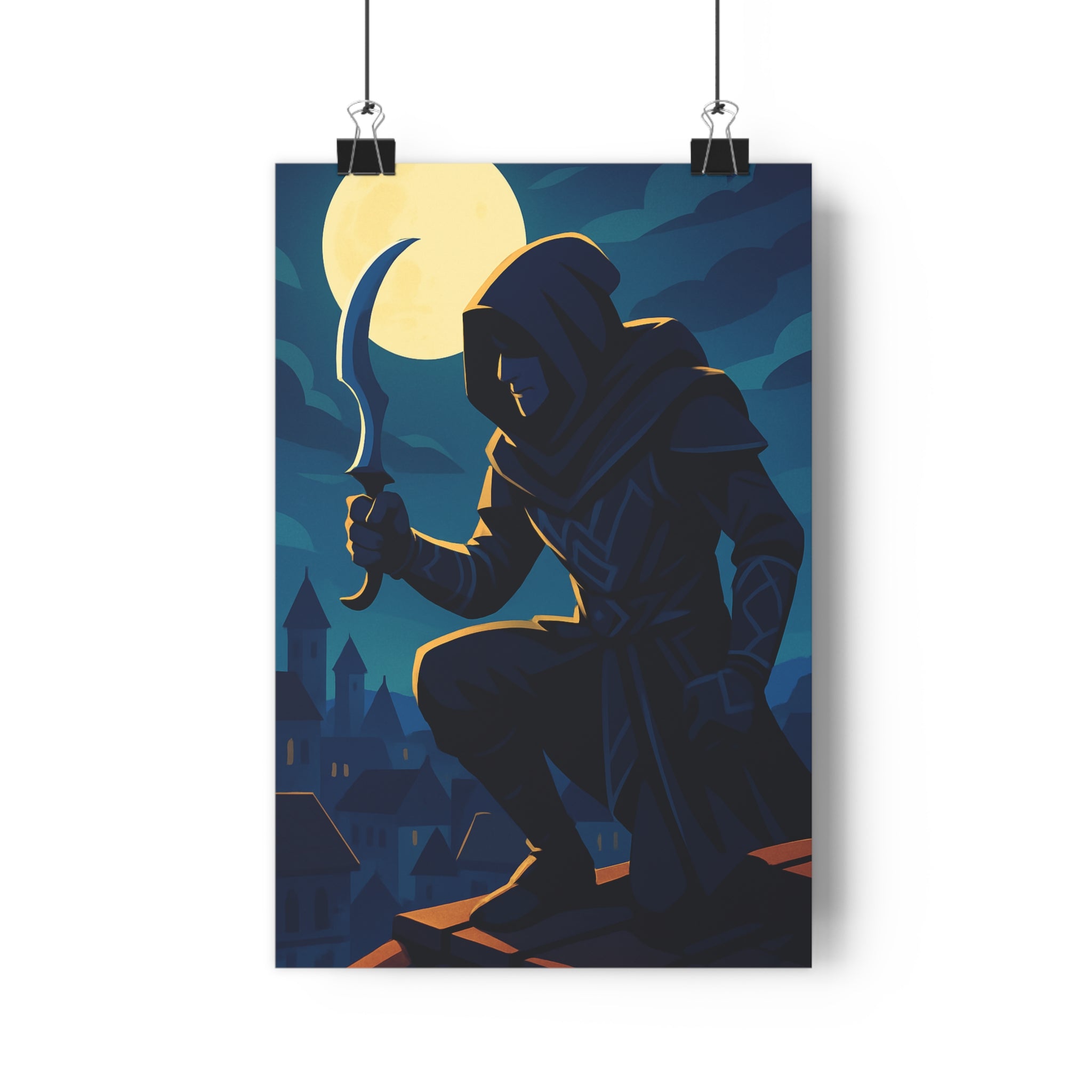Poster décoratif assassin mystérieux cartoon lune bleu argent noir chambre salon bureau moderne qualité