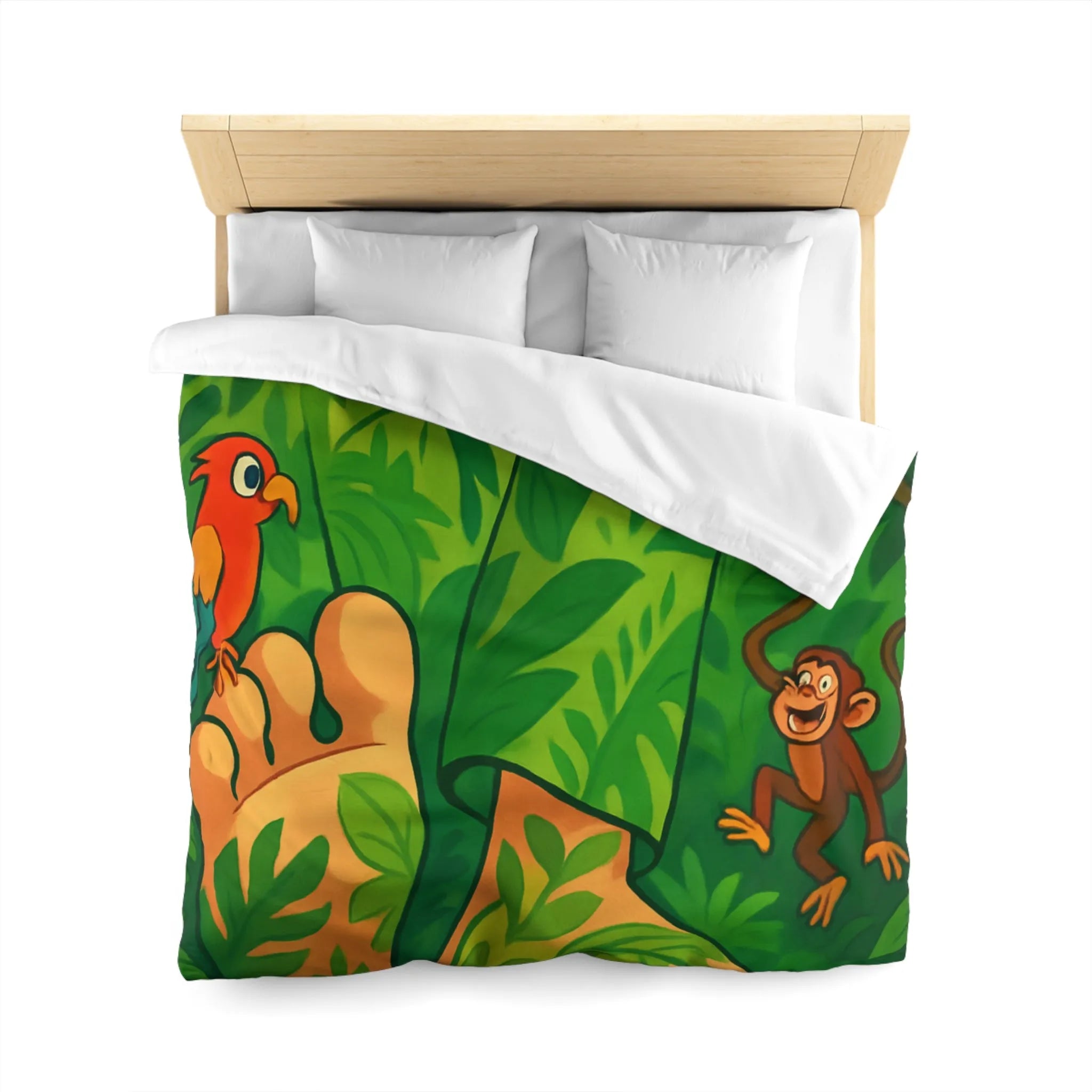 Housse de couette jungle colorée avec singes joyeux et perroquet exotique