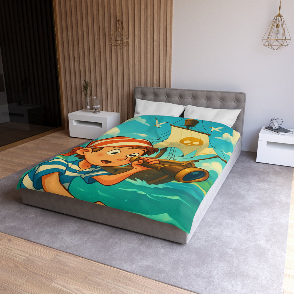 Housse de Couette Pirate Enfantine avec Bateau et Jumelles pour Chambre Aventure